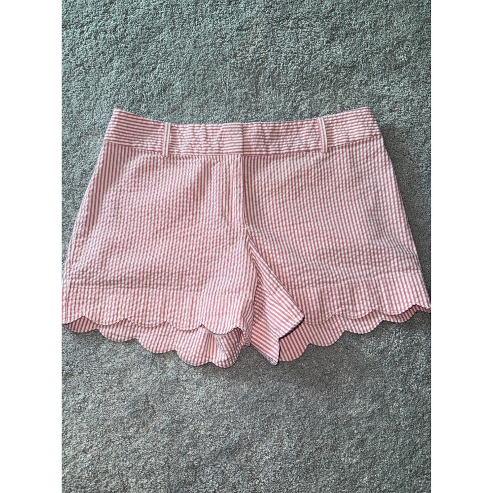Loft Outlet Womens Pink White Seersucker Scalloped Hem Striped Shorts Size 2 4in
